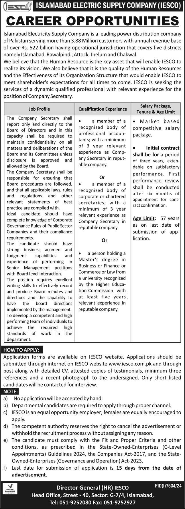 Islamabad Electric Supply Company (IESCO) Jobs 04-05-2025